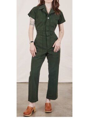 Big Bud Press Short Sleeve Jumpsuit Womens XXS Olive Green Cotton Made in LA